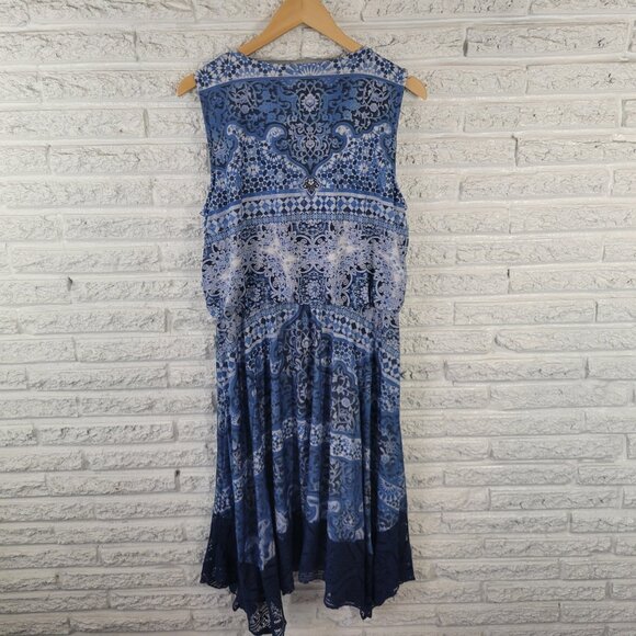 Style Co XL Fit & Flare Dress Blue White Geometric Asymmetric Lace Hem GEO81E - Picture 7 of 11